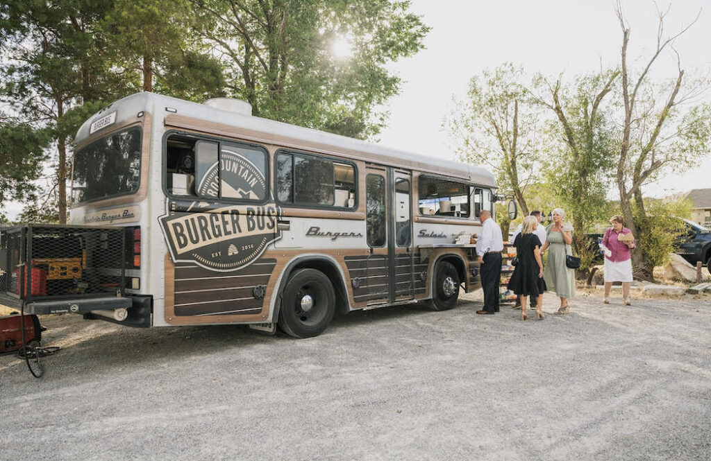 Burger Bus Catering to a Wedding | Popular Mill Pond Wedding Venue Amenities | Best Utah Wedding Vendors in Stansbury Park, UT