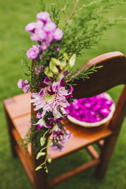 Floral Wedding Bouquet on a Chair | Decorating Outdoor Wedding Chairs: Tips & Ideas | Floral Theme Wedding Ceremony Chairs