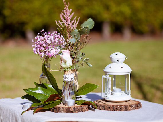 Natural Wood & Pink Floral Arrangement for Baby Shower | Event Space in SLC | Outdoor Venues in Utah for Hosting Gatherings